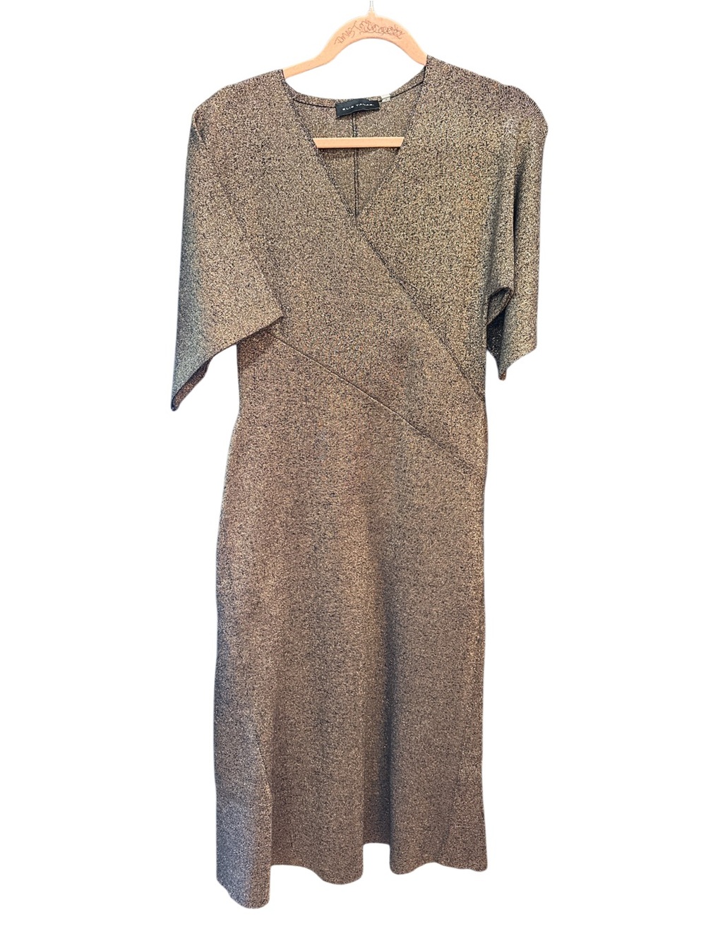 Elegant Metallic Wrap-Style Midi Dress - Gold